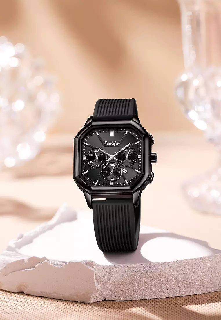 Jam Tangan Wanita Korea Elegan Tanggal Tali Silikon Kuarsa Jam Tangan Cewek Original B004 black