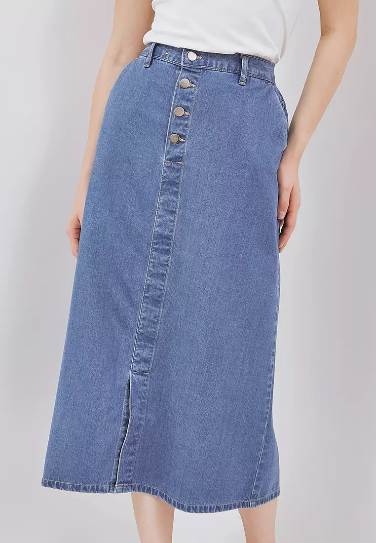 Osella Sadie Buttoned-Up Midi Skirt 21875011A1 | Rok Denim Wanita