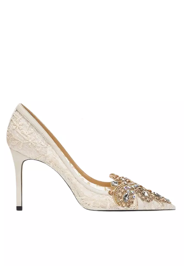 Discount on Twenty Eight Shoes  shoes - SKU: 6CM Rhinestone Buckle Pointed Lace Wedding Heels PX708-43