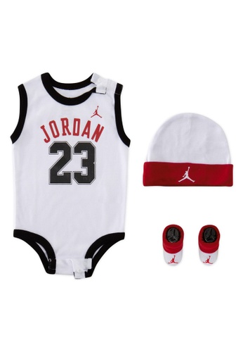 Jordan white Jordan Unisex Infant's Jordan 23 Bodysuit, Hat & Bootie Set (6 - 12 Months) - White EB91EKADA42398GS_1