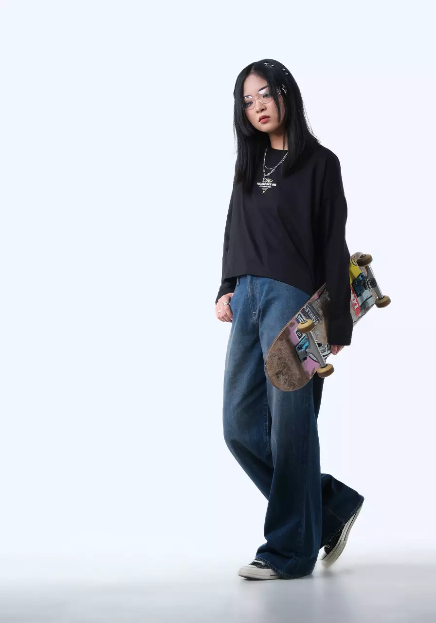 Kaos Pendek Wanita Lengan Panjang Cray Black