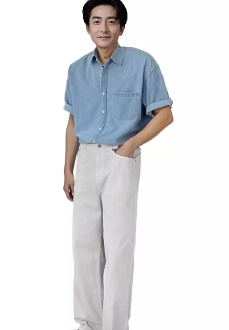 Men's Summer Denim Short Sleeve Shirt Jacket CA24051470LGBL