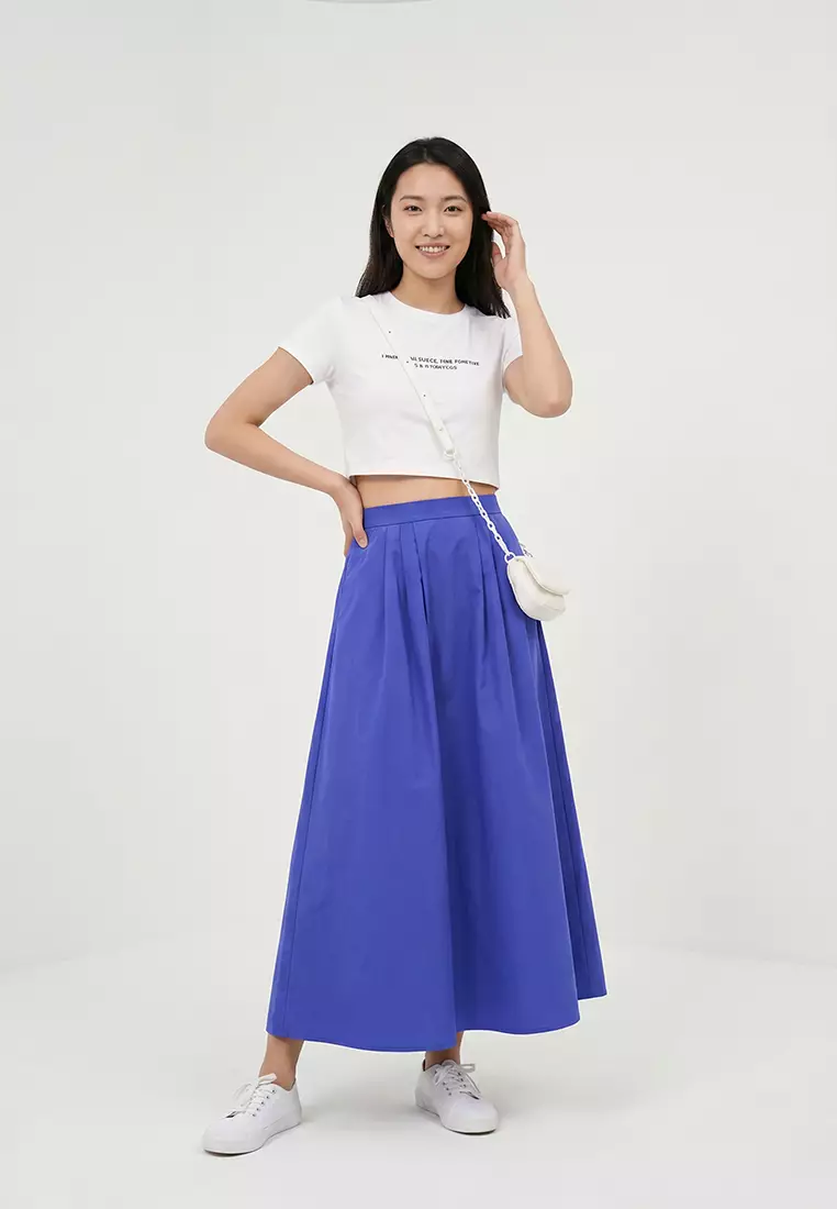 Navy Blue Pleated Detailed Maxi Length Woven Skirt TWOSS25ET00158