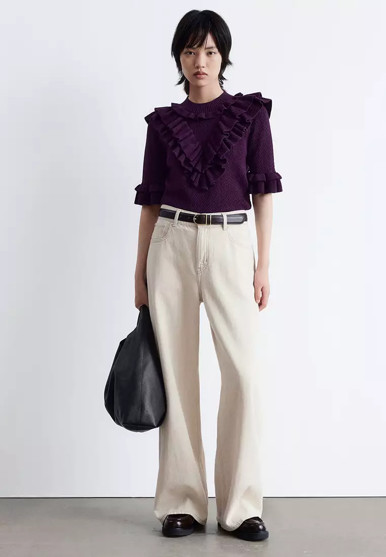 Pointelle-Knit Ruffle Top