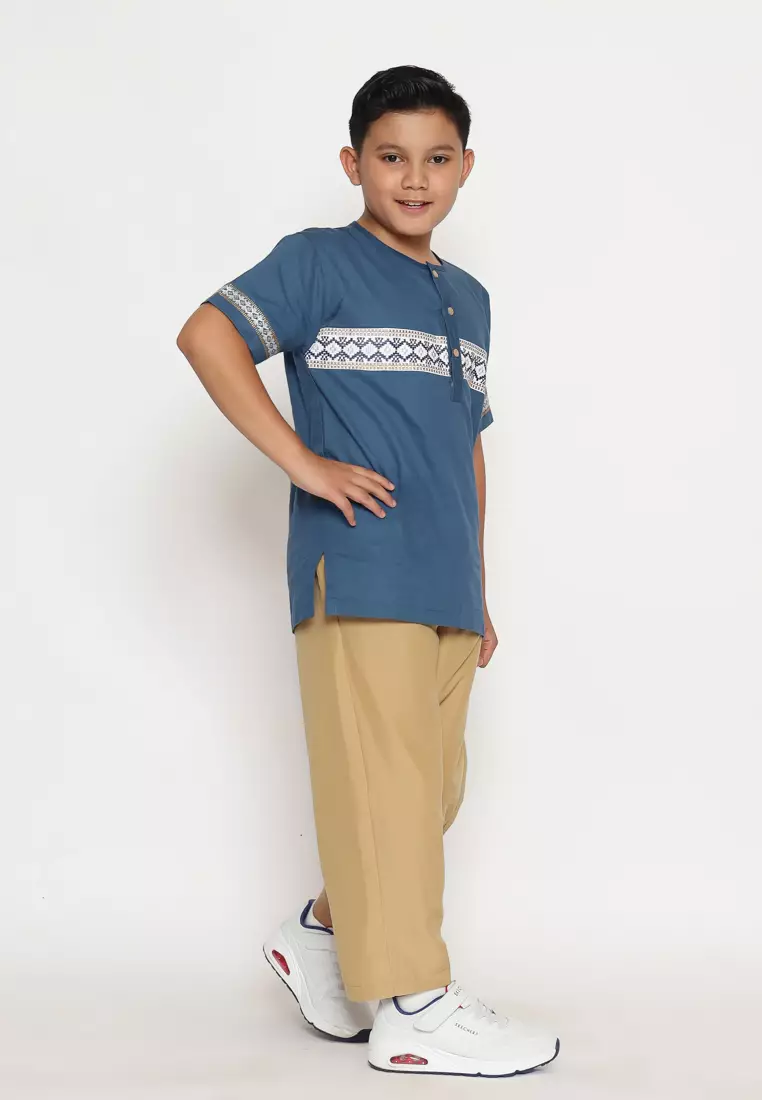 Baju Koko Set Anak Laki Bordir Lentera Navy - GENUINE
