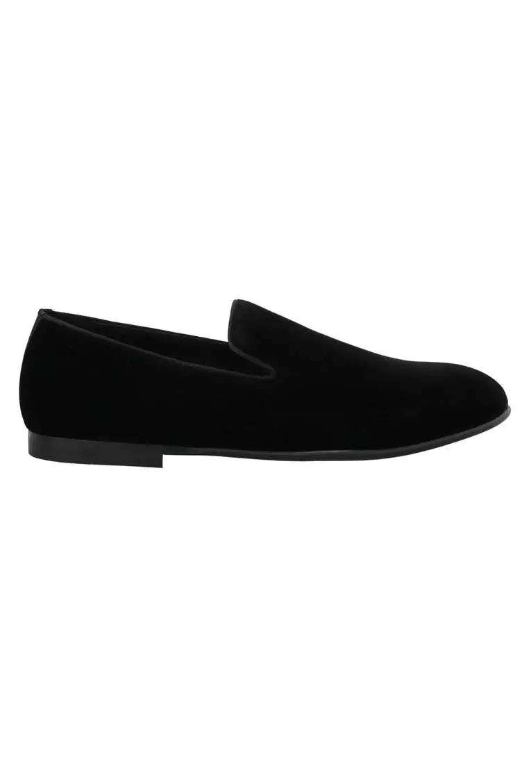 Dolce Gabbana Black Velvet Slipper Loafers Slipon Shoes