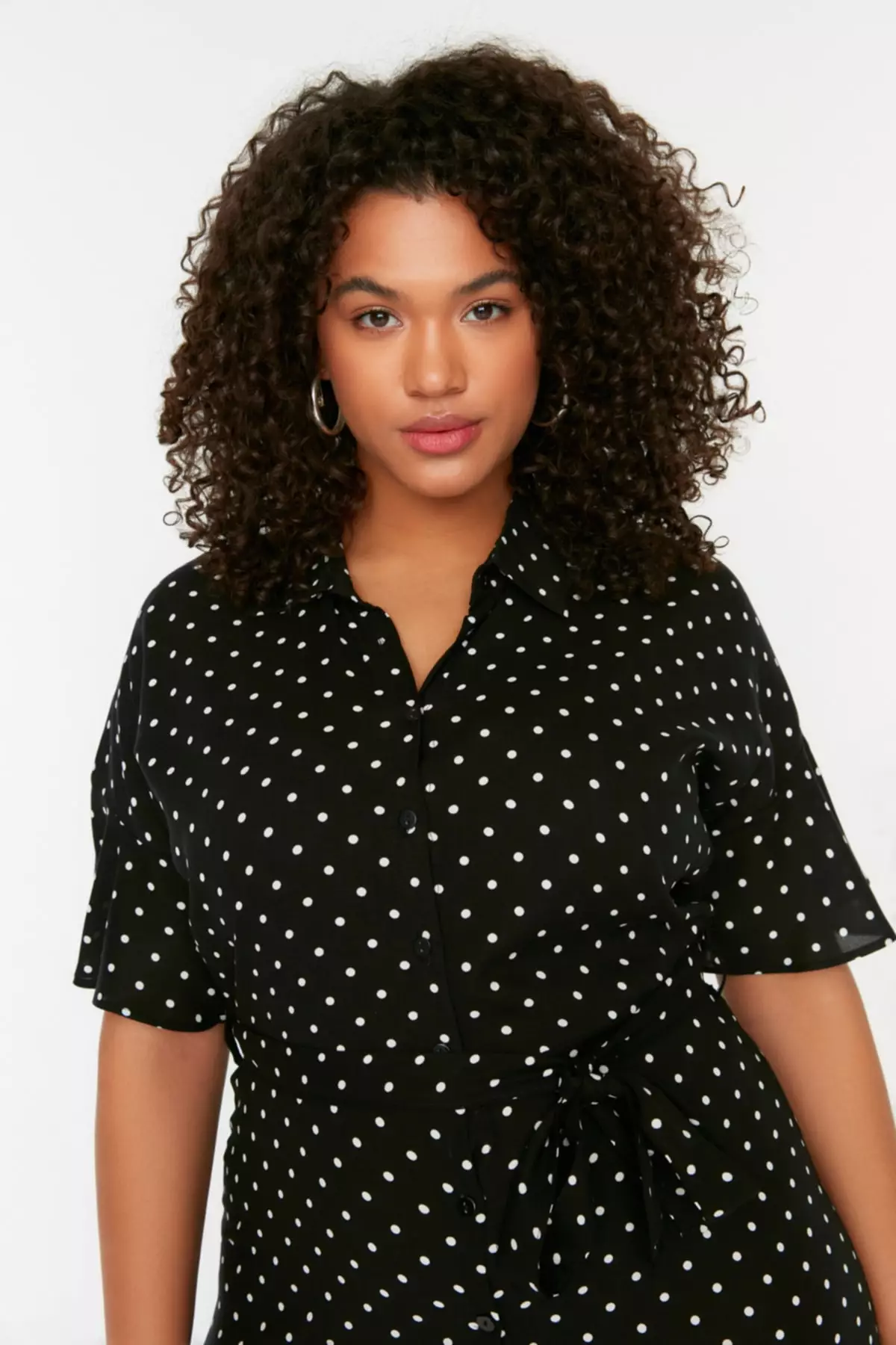 Plus Size Printed Shirt Dress With Belt