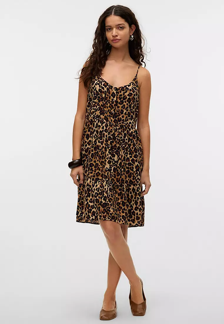 Leopard Pattern Spaghetti Strap Mini Dress
