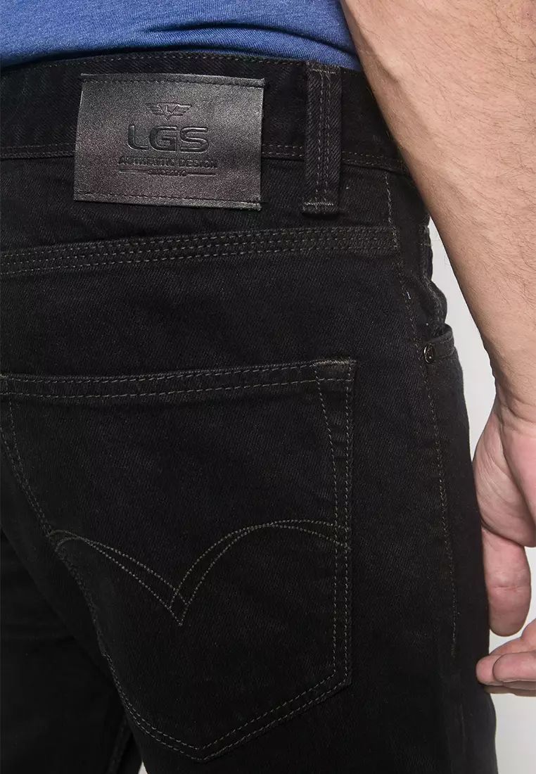 LGS - Celana Panjang Jeans Casual Pria Warna Hitam Polos Slim Fit - JSF.449.100.045.C