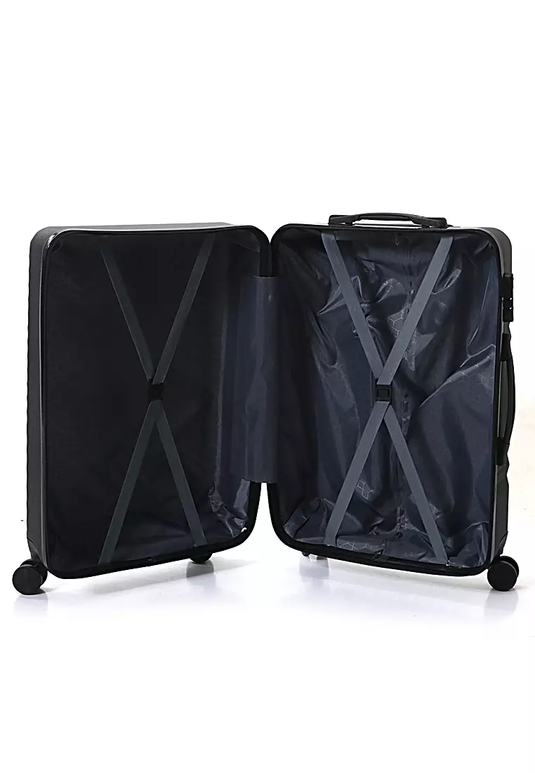 Isvara Tas Koper One Set Unisex Large Compartment Suitcase Number Code Locking Material Fiber ABS ORIGINAL - Black