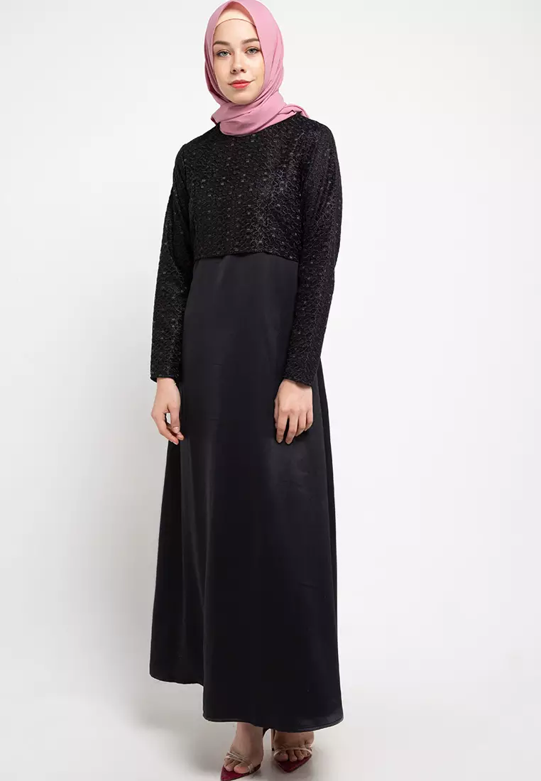 Emma Maxi Dress In Black With Lace