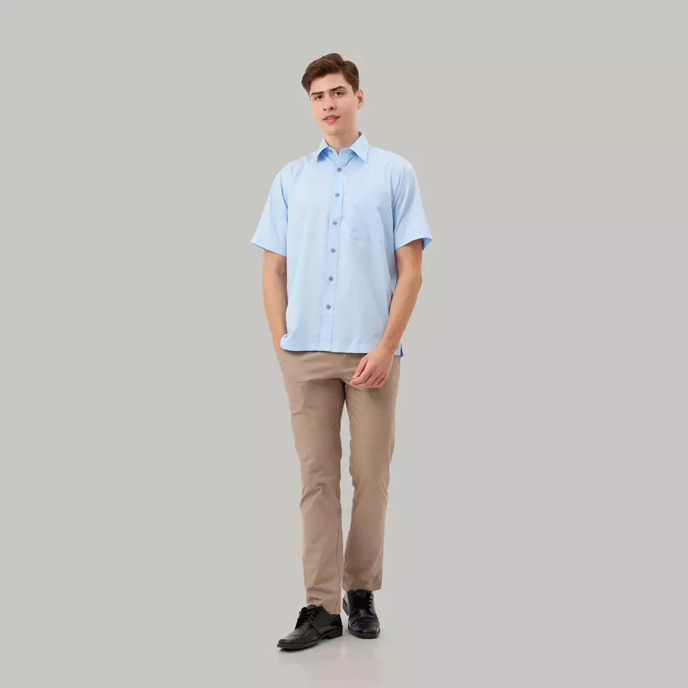 Kemeja Lengan Pendek Pierre Cardin Solid Celeste - Light Blue Cotton Smart Office