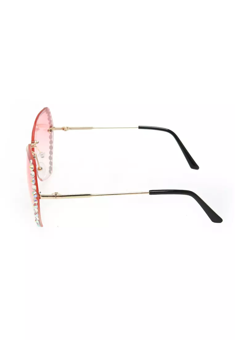 Revika Kacamata Fashion Wanita Sunglasses Frameless Cut Edge Material Metal ORIGINAL - Pink