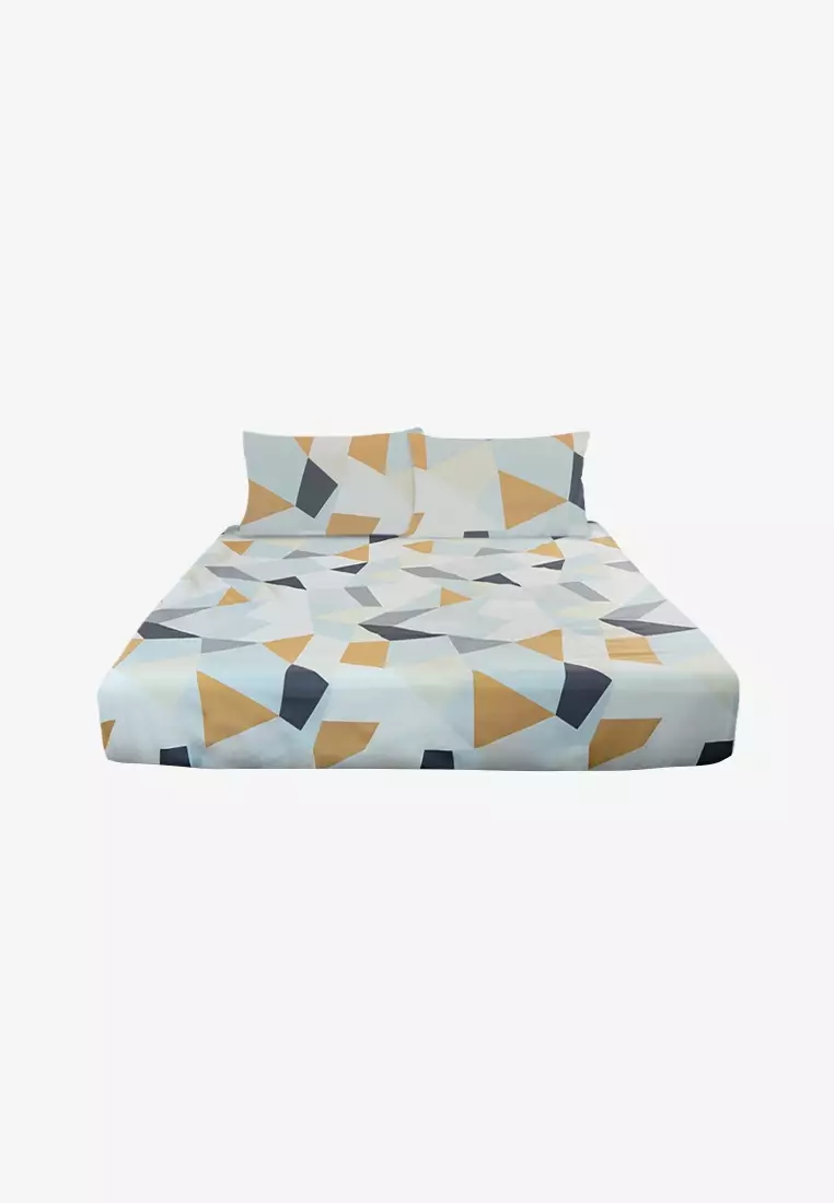 Buy Home de Luxe 3in1 Bedsheet Set Blue White Geometric Double 2024