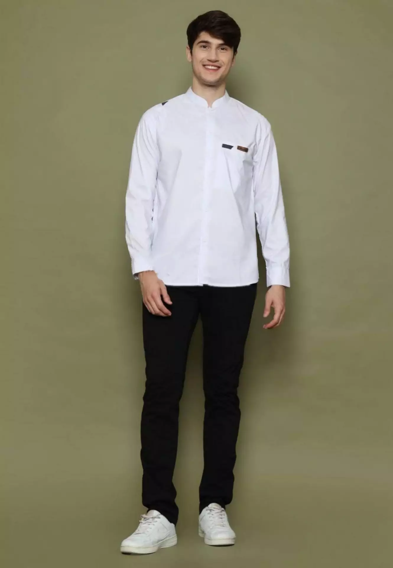Fafardhan Putih Koko Polos Exclusive Pria Casual Modern Lengan Panjang WAFA