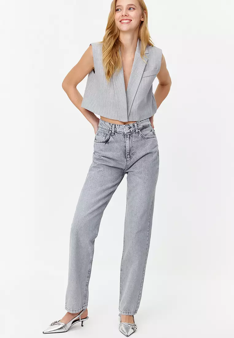 High Waist Long Straight Jeans