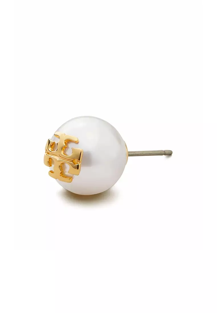 TORY BURCH Crystal-Pearl Stud Earring Ivory Tory Gold 18151