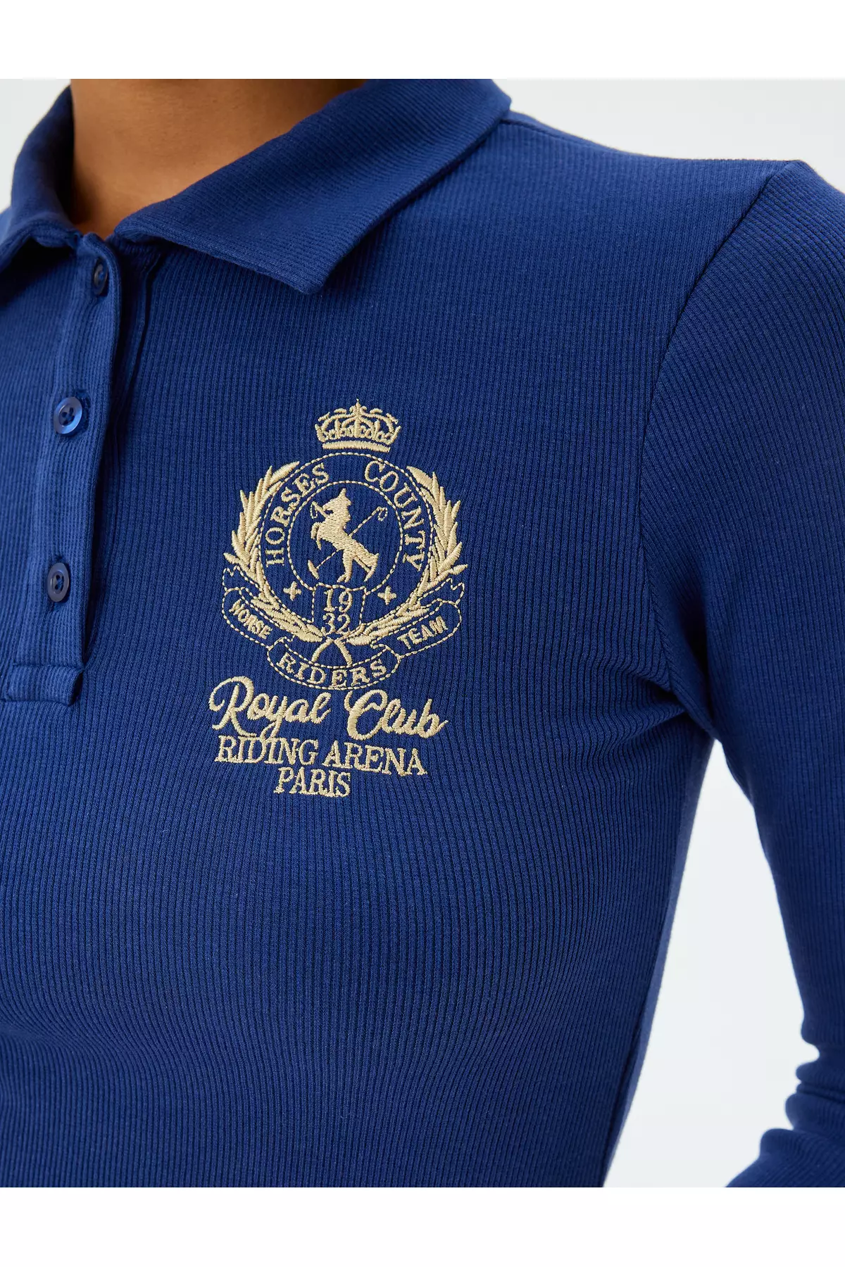 Polo Collar T-Shirt Camisole Long Sleeve Buttoned College Embroidered Slim Fit