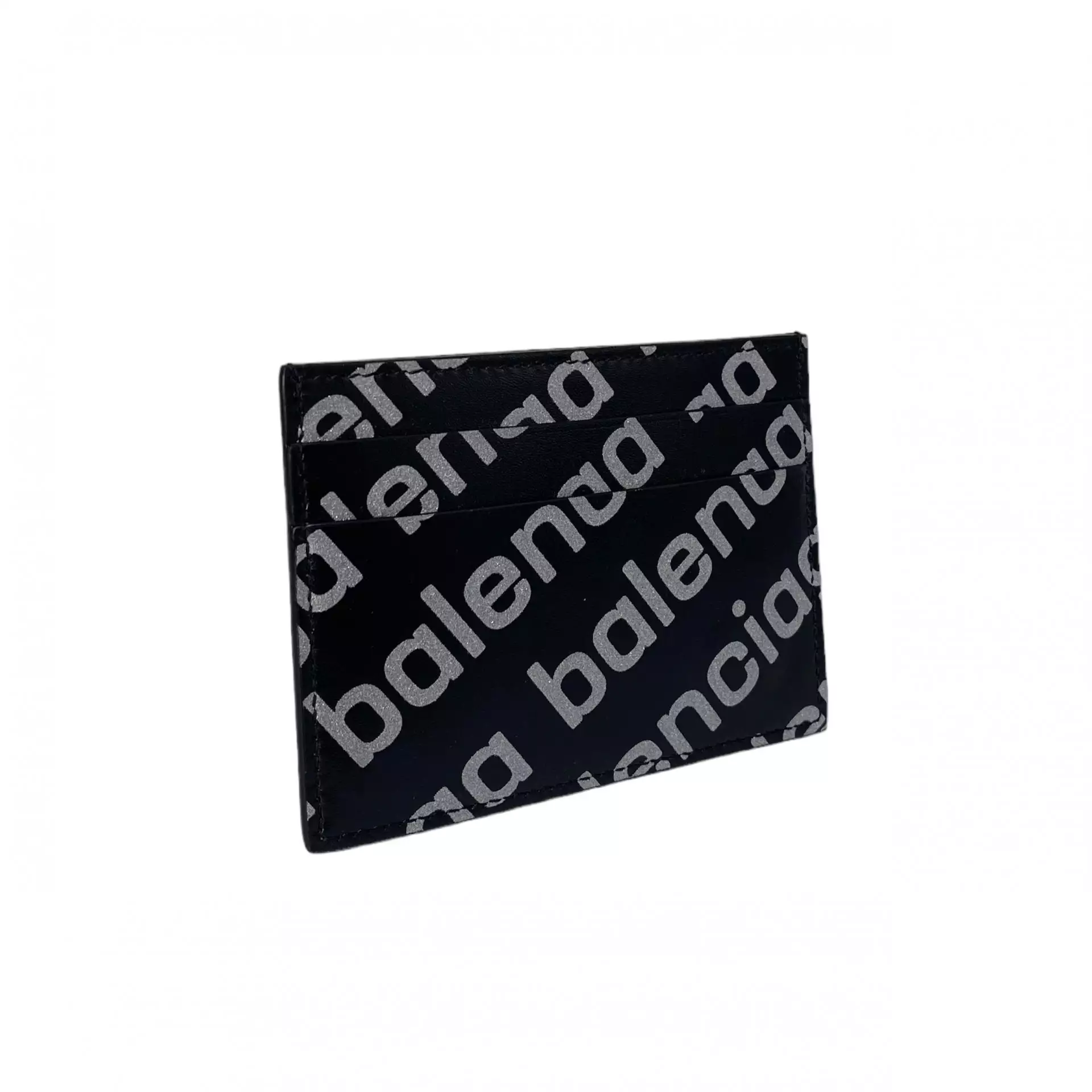 Balenciaga Card Holder Reflective Print Black With Logo White