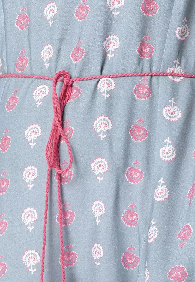 Powder Blue Boota Flared High Low Tunic Dress With Dori Belt