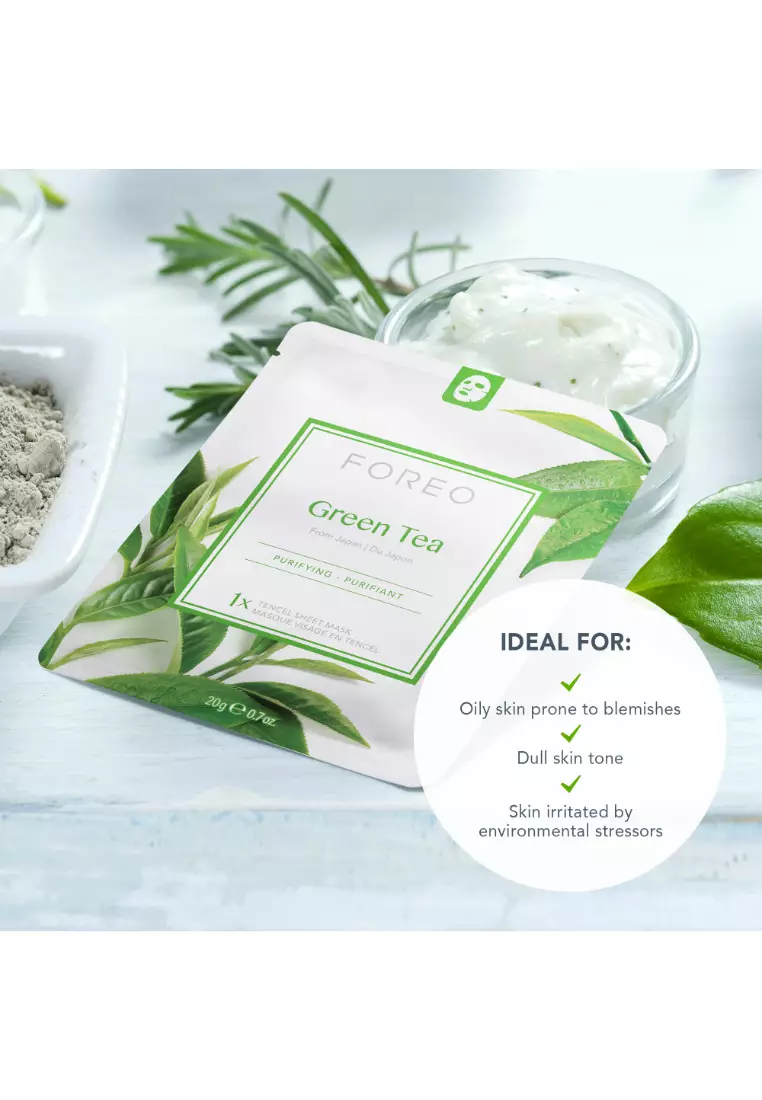 FOREO Sheet Mask Farm to Face Collection Facial Mask - Full Face Masks Packs | Beauty & Personal Care |For All Skin Types  | 3 pcs/pack | All Natural-Green Tea