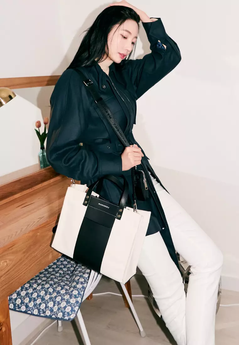 KAI Canvas Vegan Leather Crossbody Bag Neutral Black