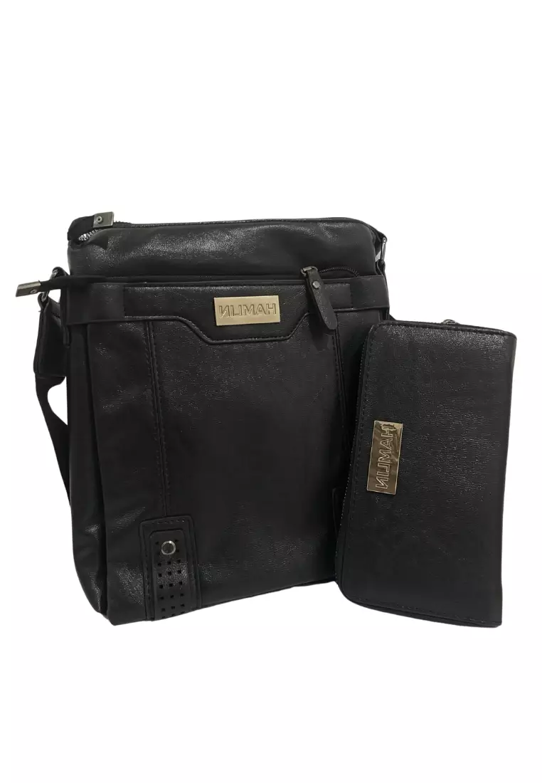 Roger Tas Selempang Messenger Crossbody Pria dengan Dompet Sling Bag Large Compartment Material Kulit Leather ORIGINAL - Black