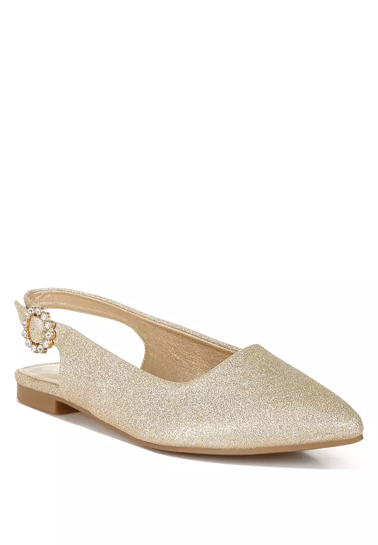 Glitter Slingback Flat Sandals in Gold