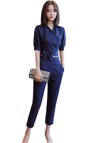 Sunnydaysweety navy Casual Lapel Cropped Top with High Waist Pants Set A21022241 F77E4AAA46C7BBGS_1