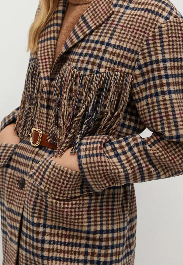 Checked Print Fringed Blazer