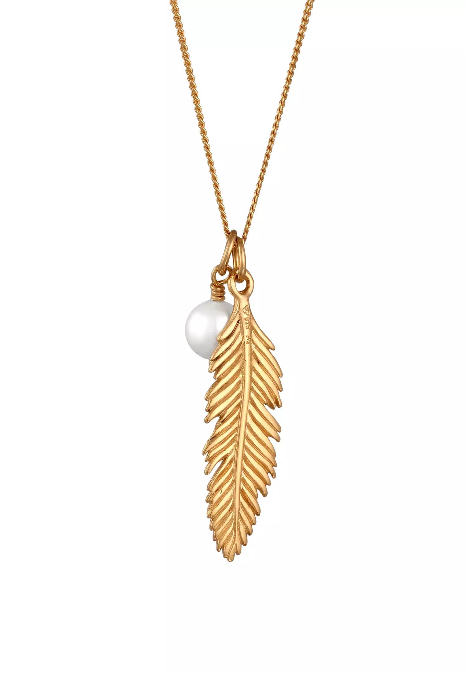 Necklace Feather Pendant Shell Core Pearl In Gold Plated