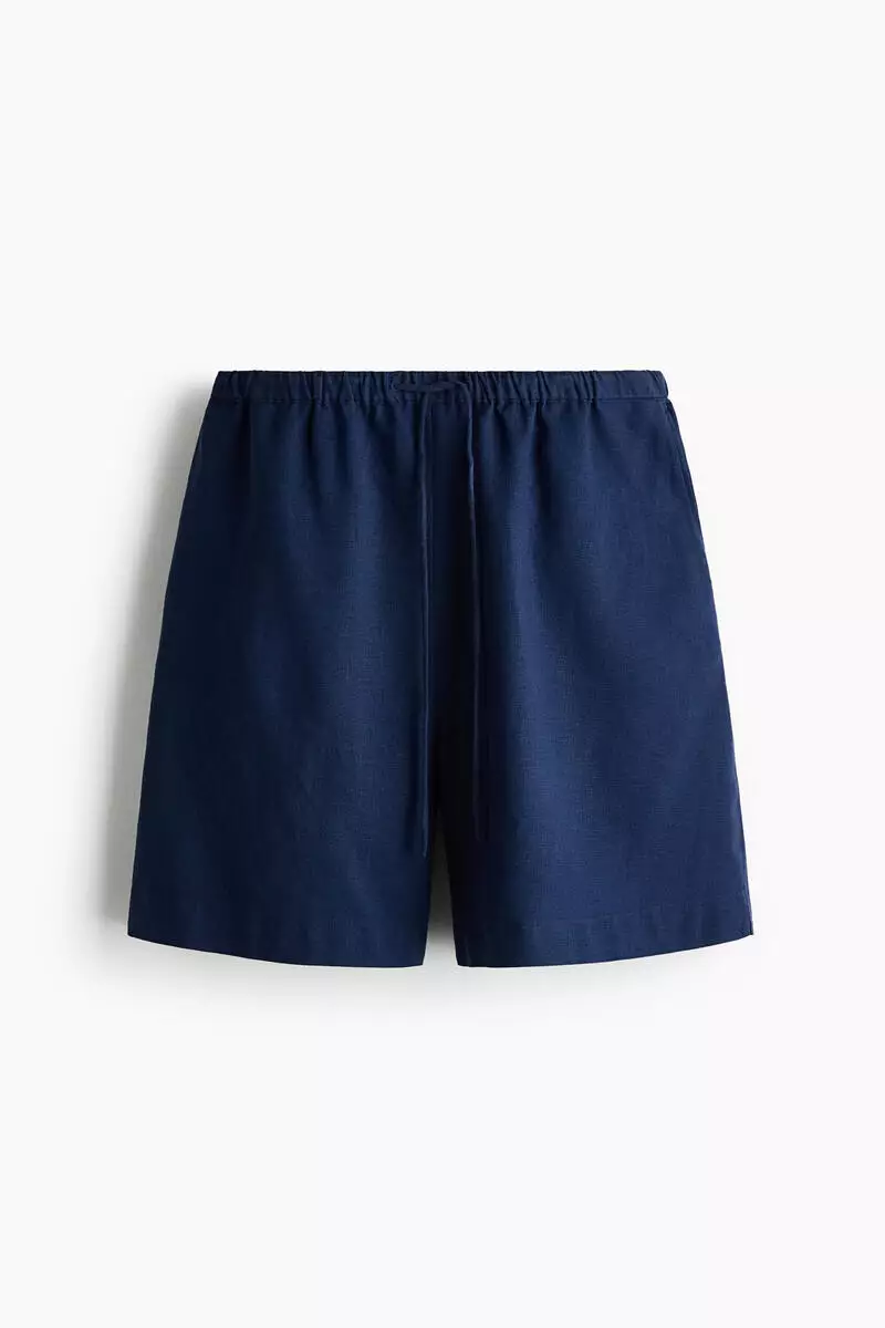 Linen-blend drawstring shorts