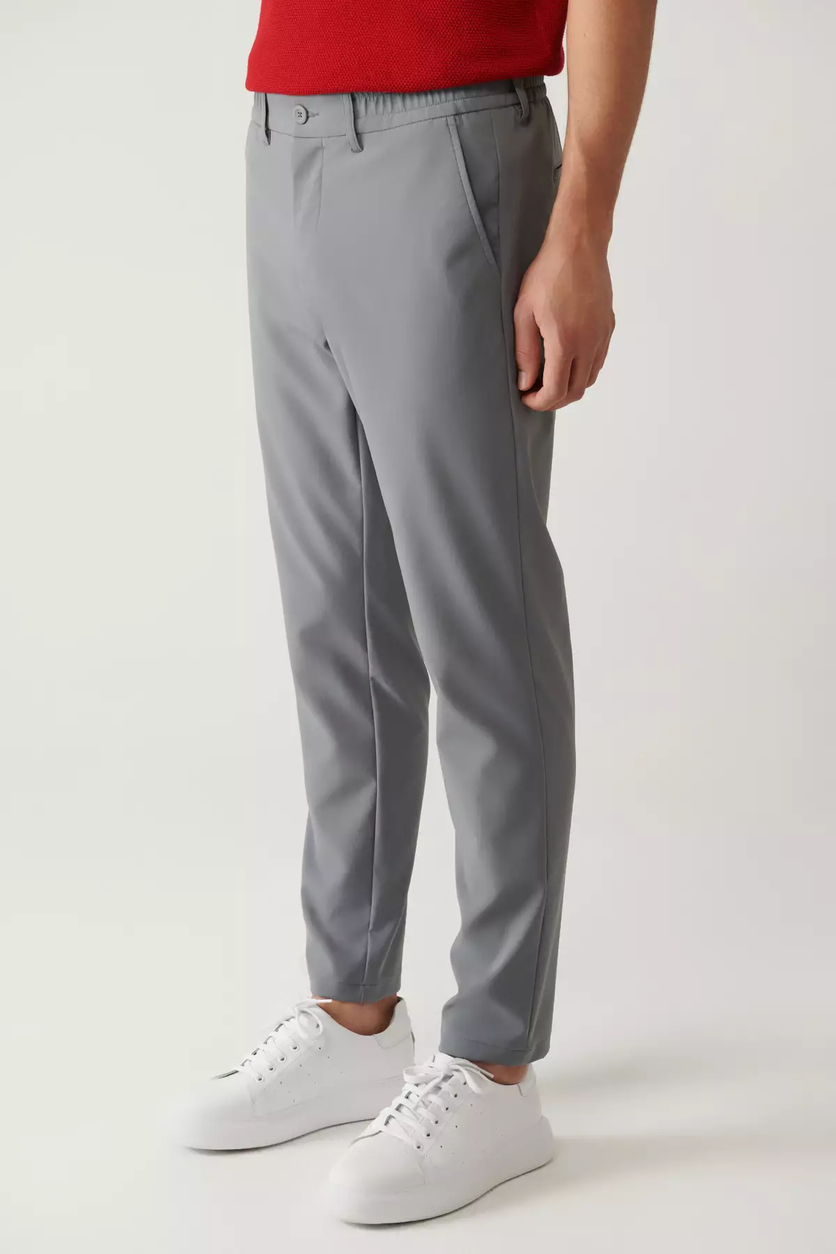 Men'S Gray Elastic Waist 360 Degree Flexible Technical Fabric Slim Fit Trousers A41Y3077