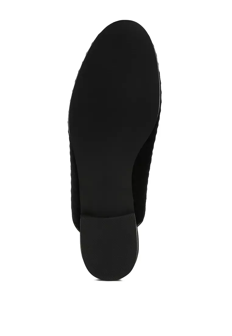 Velvet Textured Slip On Mules in Black