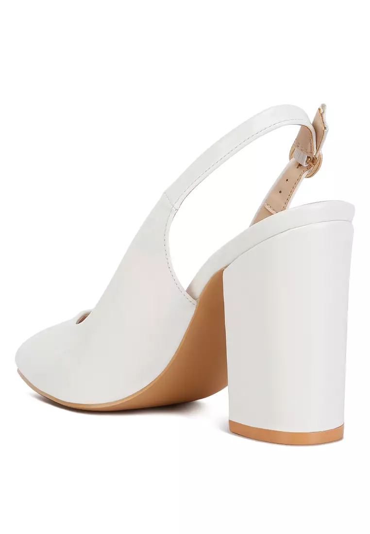 White slingback block cheap heels