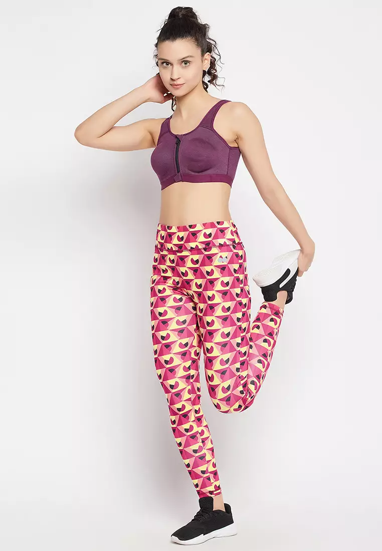 Clovia High Rise Geometric Print Active Tights in Multicolour