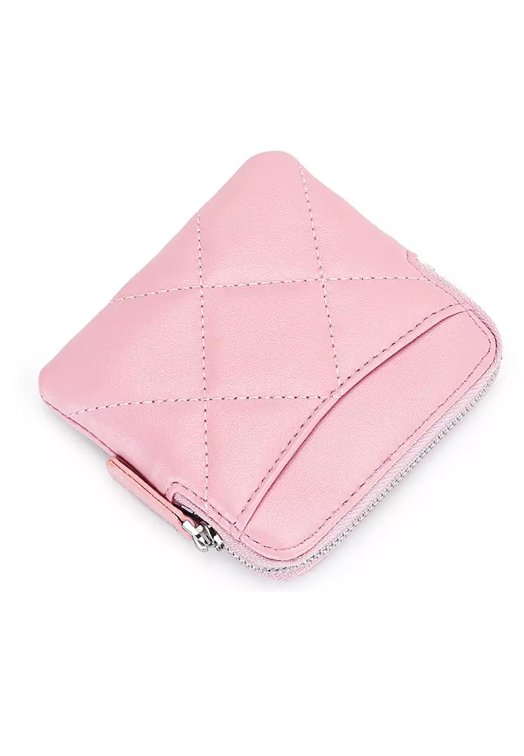 Quilted Sheepskin Card Holder Zip Purse