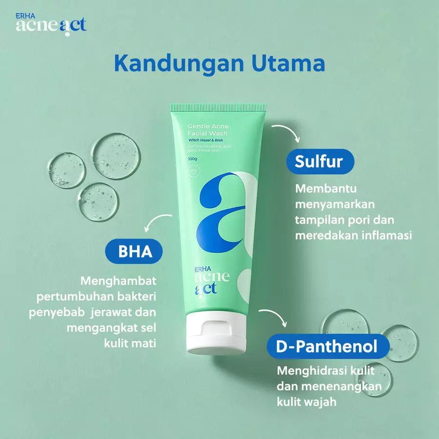 ERHA Acneact Low Ph Gentle Facial Wash 100g - Sabun Wajah Jerawat Kulit Sensitif  Ph Balance Low ph