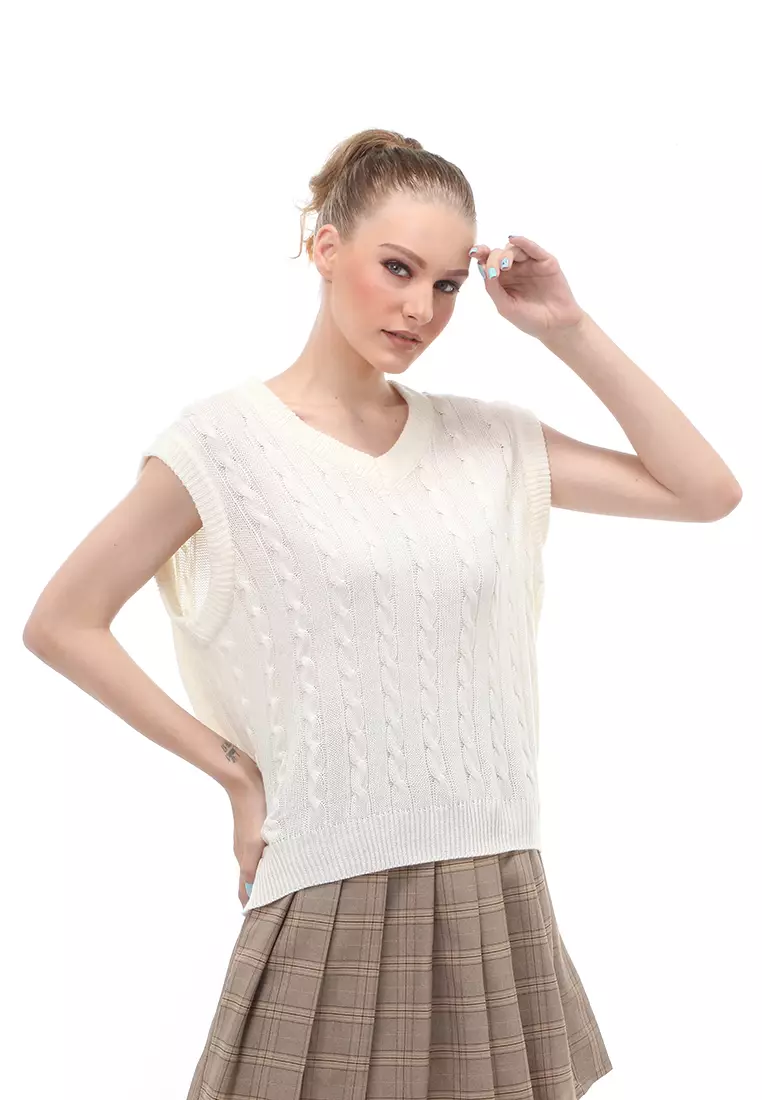 Urice Vest Rajut Atasan Wanita V-neck Sleeves Design Elegant - BW