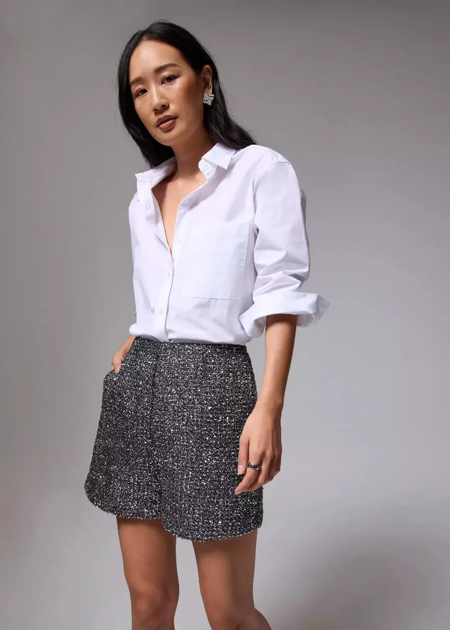 Celana Wanita - Metallic Tweed High Waist A-line Shorts