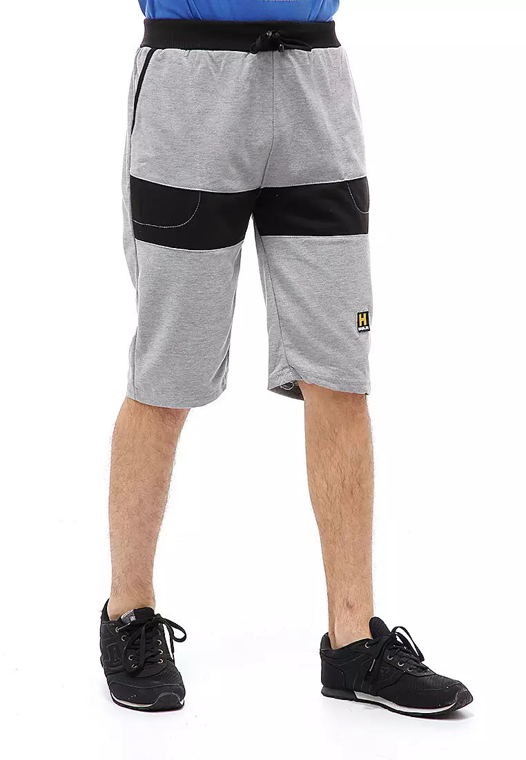 Rishham Short Pants Celana Pendek Pria Kombinasi Material Baby Terry ORIGINAL - Light Gray