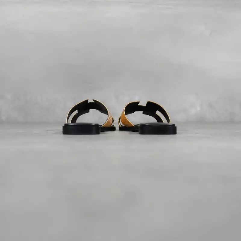 Sandal HERMES ORAN METALLIC GOLD BLACK SANDAL 100% ORIGINAL