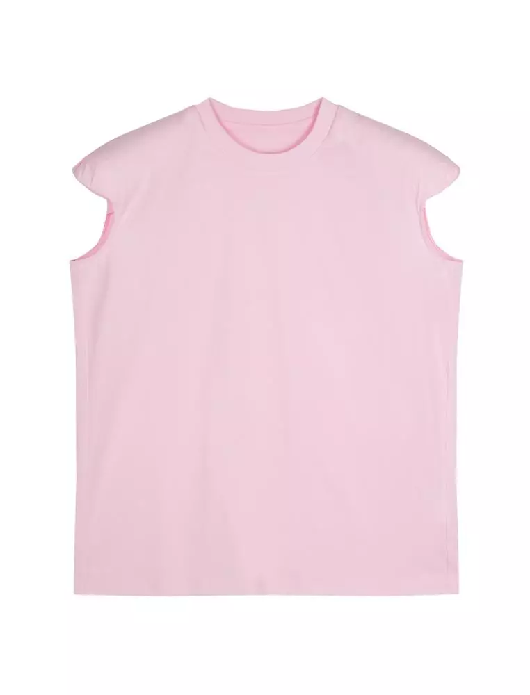 Cotton pleated short-sleeved T-shirt