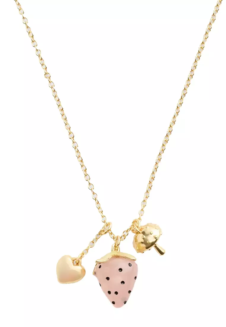X Observed By Us Strawberry Charm Pendant Necklace in Gold/ Multi CV262