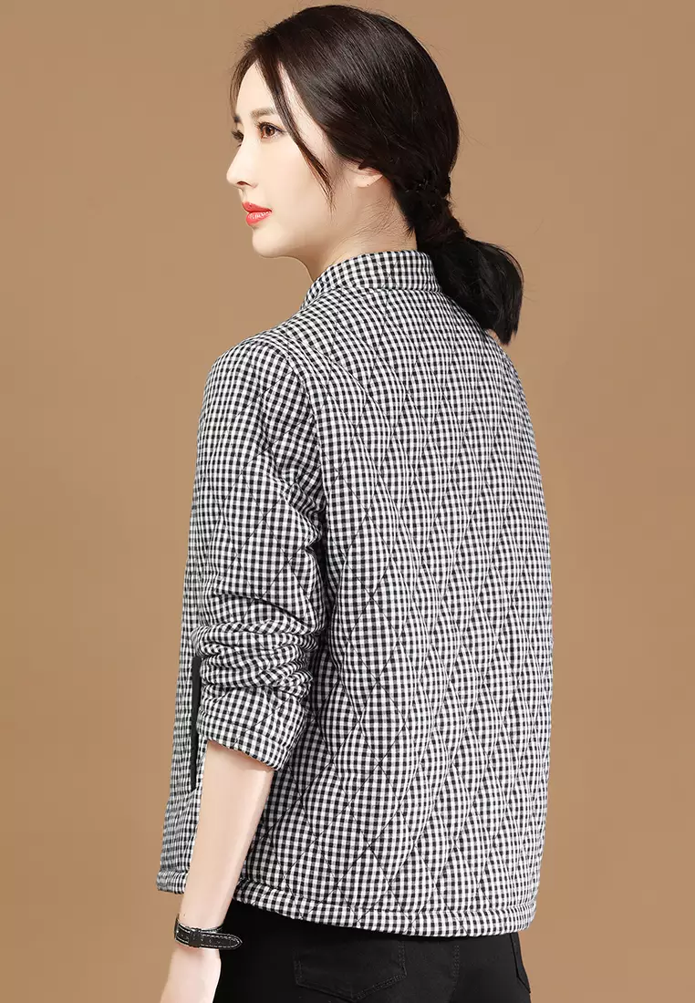 Buy A IN GIRLS Casual Checkered Stand Collar Cotton Jacket 2024
