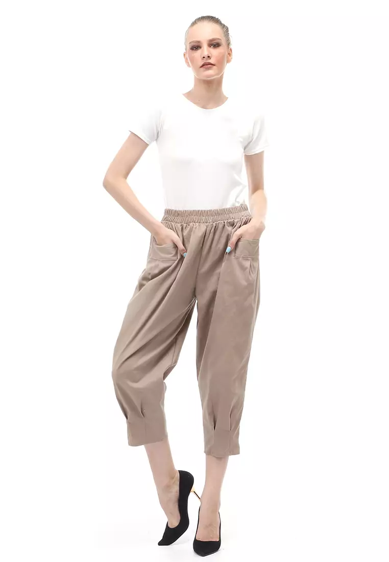 Radcliff Celana Panjang Ruberry Waist Bawahan Wanita Model Jogger Casual - Brown