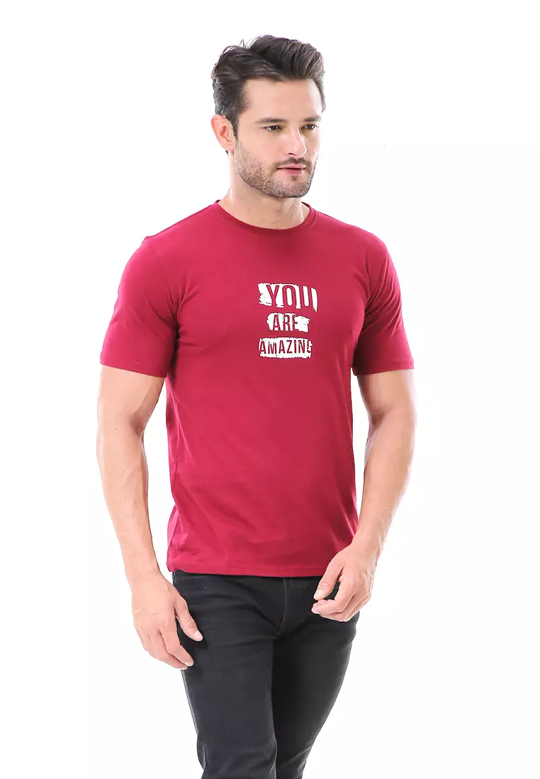 Aisley Kaos Pria Lengan Pendek Motif You Are Amazing Casual Tshirt Material Cotton ORIGINAL - Maroon
