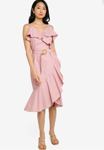 ZALORA BASICS pink Ruffle Detail Fake Wrap Dress 23E77AAFE18462GS_1