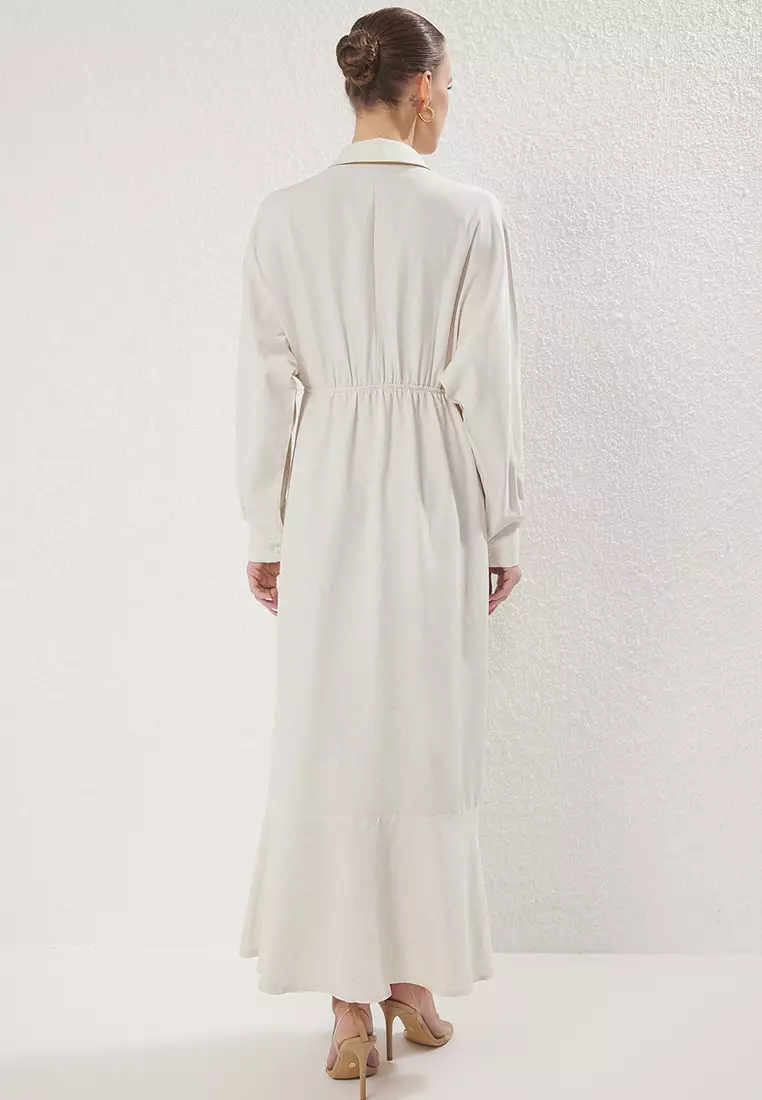 Woven Shirt Dress with Stone Linen Content TCTSS25EB00103