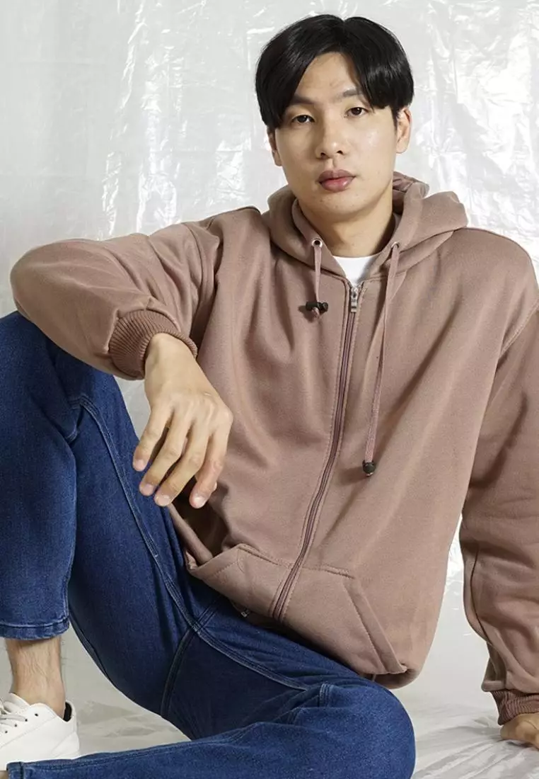 Jaket Polos Hoodie Zipper Sweater Warna dusty pink